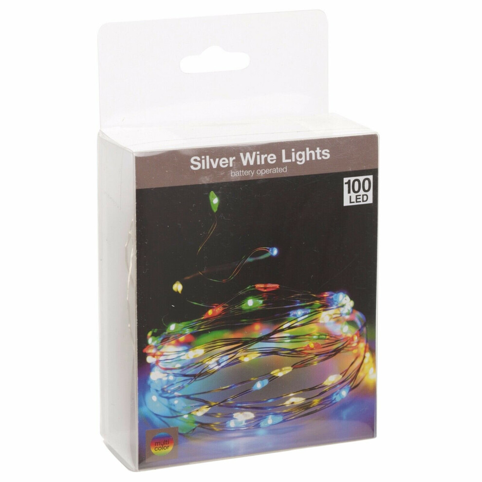 (Silver/Multicoloured, 80 LEDs (395cm)) LED Wire Christmas Fairy Decoration String Lights