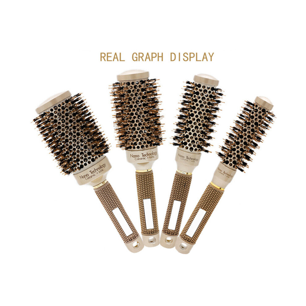 (gold) 4 Sizes Round Hairdressing Curling  Brushes Comb Ceramic Iron Comb Salon Styling