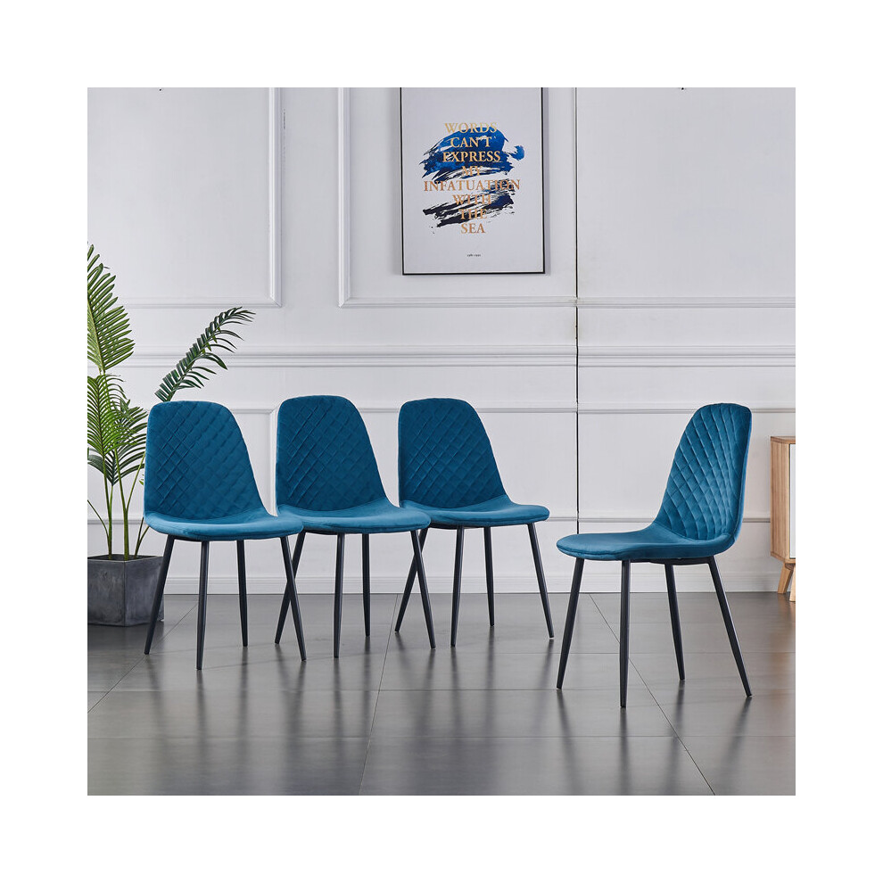 (Teal, 4PCS Dining Chair) 2/4PCS Velvet Dining Chairs Breakfast Metal Legs