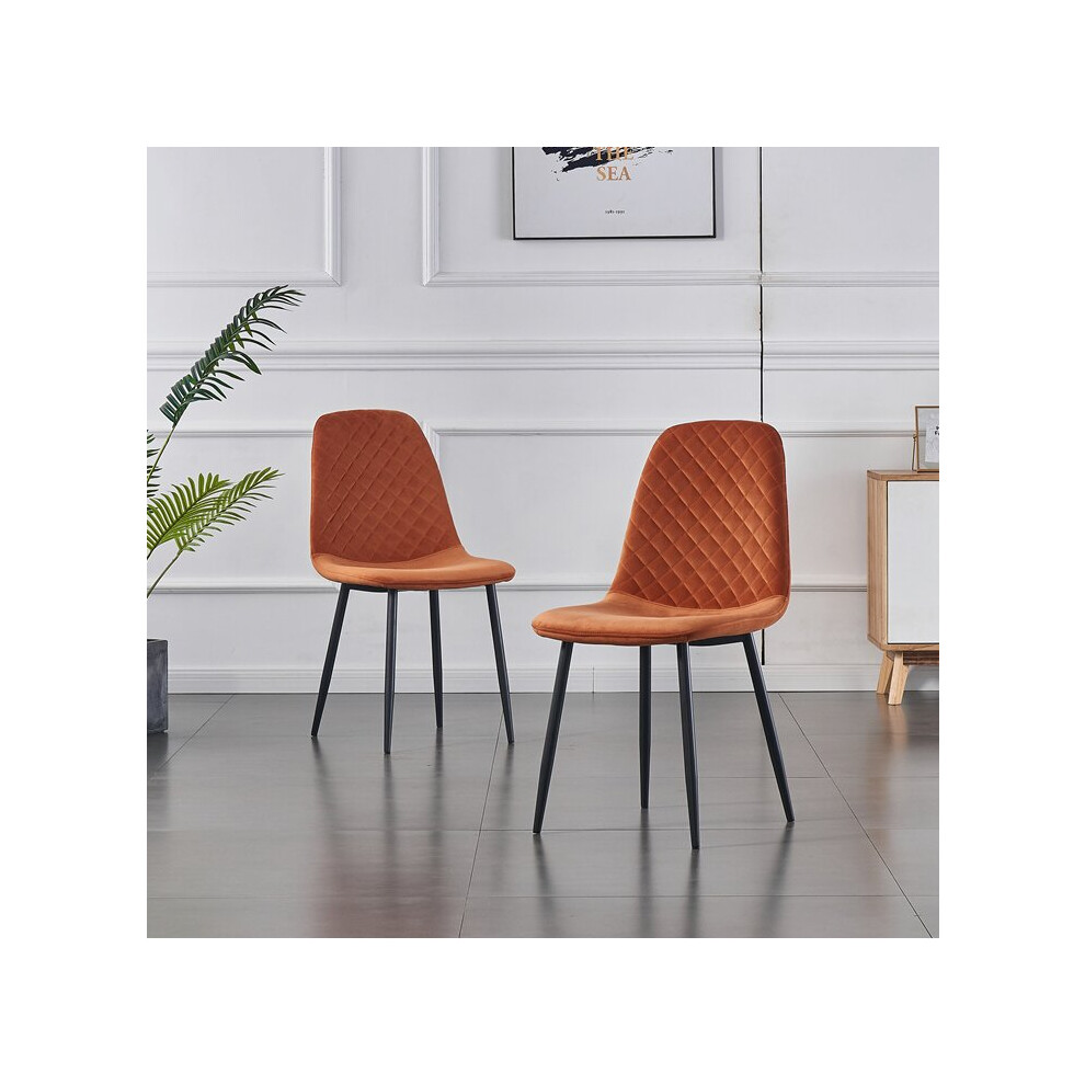 (Orange, 2PCS Dining Chair) 2/4PCS Velvet Dining Chairs Breakfast Metal Legs