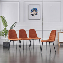 (Orange, 4PCS Dining Chair) 2/4PCS Velvet Dining Chairs Breakfast Metal Legs