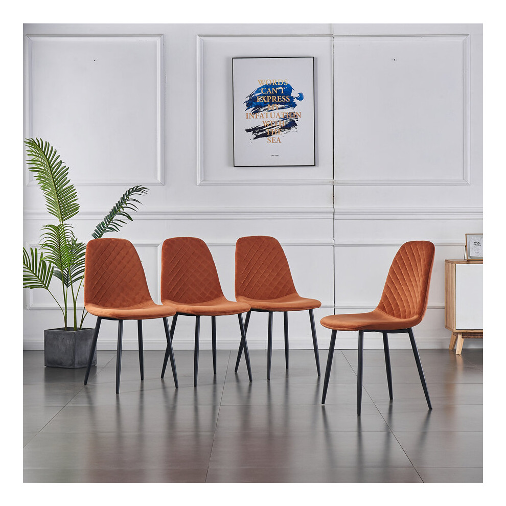 (Orange, 4PCS Dining Chair) 2/4PCS Velvet Dining Chairs Breakfast Metal Legs