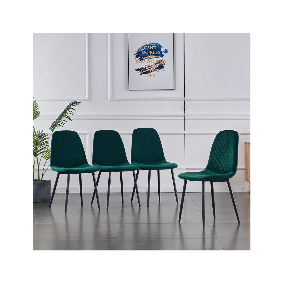 (Green, 4PCS Dining Chair) 2/4PCS Velvet Dining Chairs Breakfast Metal Legs