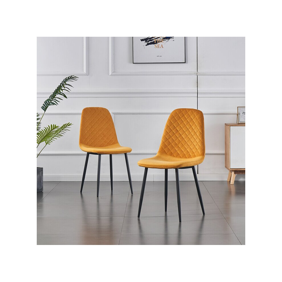 (Yellow, 2PCS Dining Chair) 2/4PCS Velvet Dining Chairs Breakfast Metal Legs