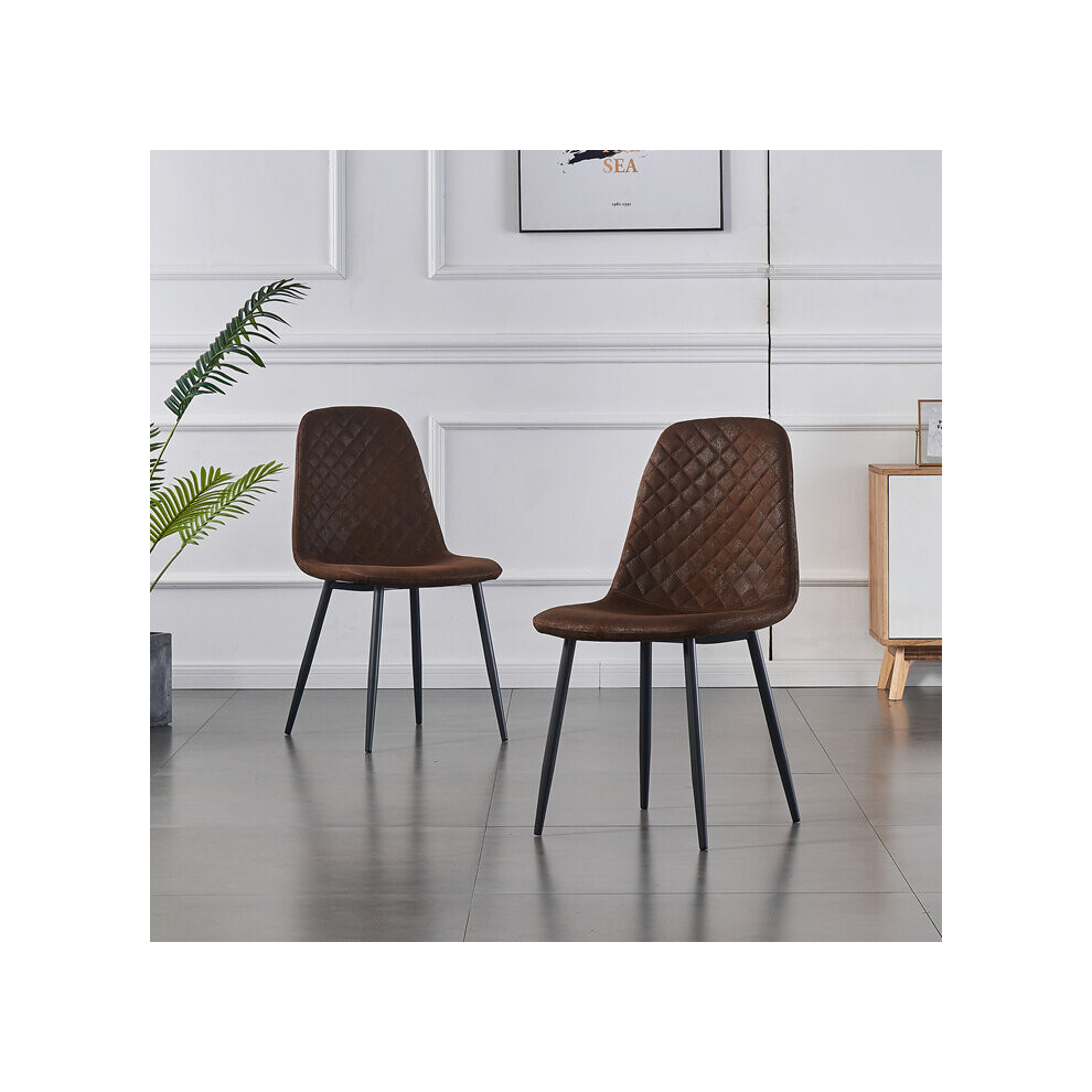 (Brown, 2PCS Dining Chair) 2/4PCS Velvet Dining Chairs Breakfast Metal Legs