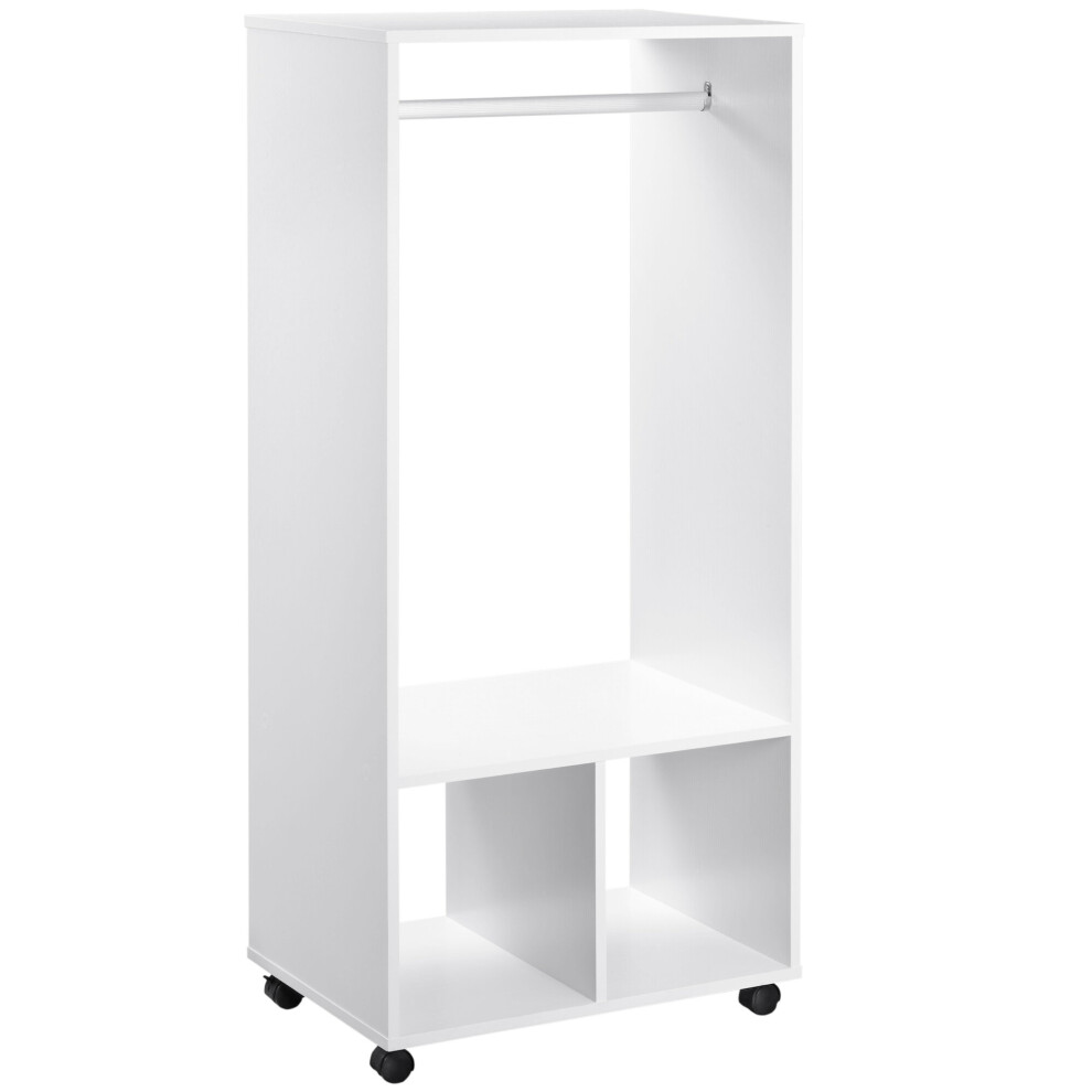 Bobobiy White Open Wardrobe On Wheels, Bedroom Wardrobe With Clothes Hanging Rail, 2 Storage Shelves, Mobile Garment Rack For Cloakroom, Hallway, - Image 8