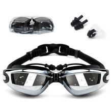 (black) Swimming Glasses Waterproof and Anti-fog Colorful Plating Small Mirror Racing Swim Glasses Set