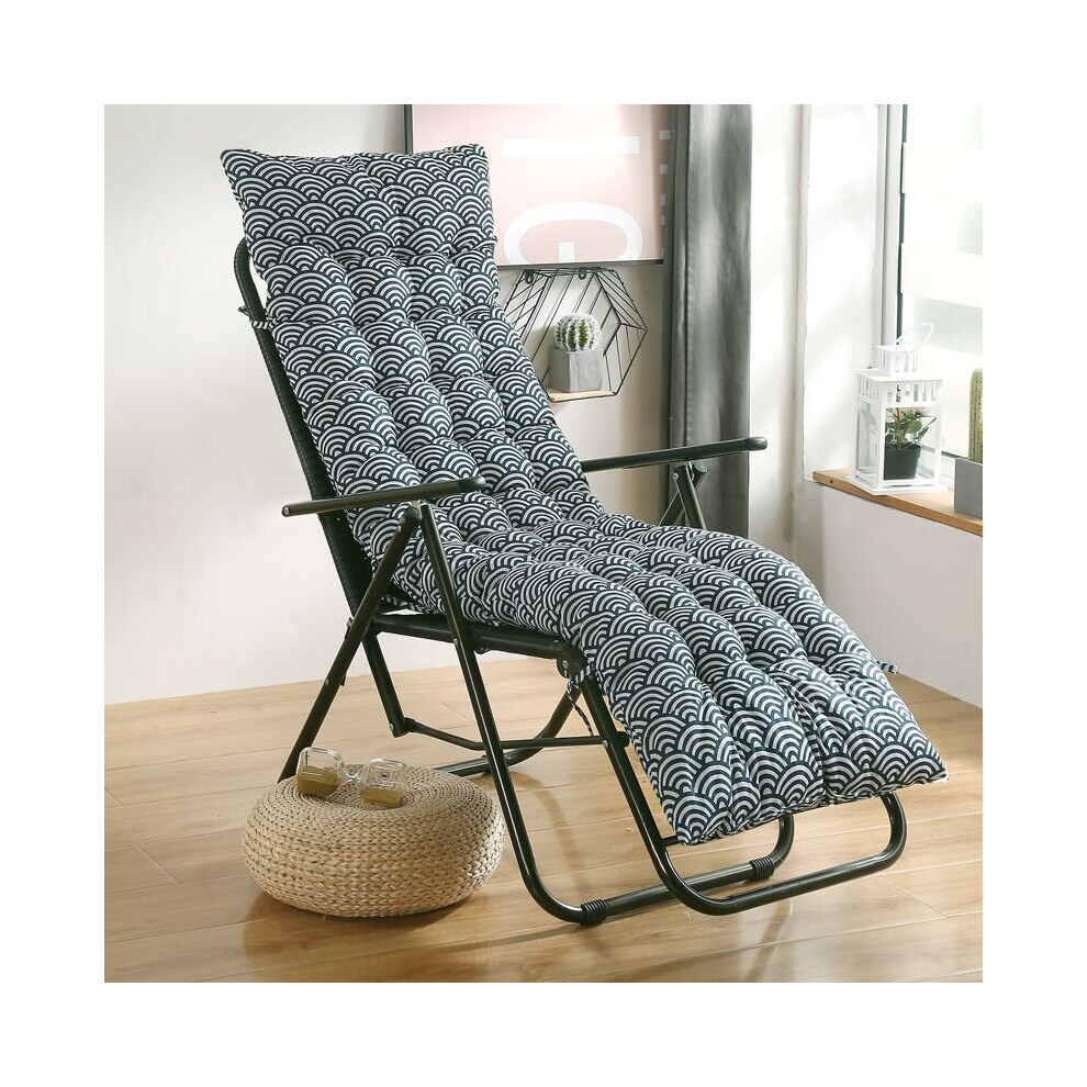 (Blue Fish Ripple, 155*48*8cm/61*19*3in) High Back Chair Cushion Nordic Print Lounger Chair Mat Thicken Pad Patio Garden