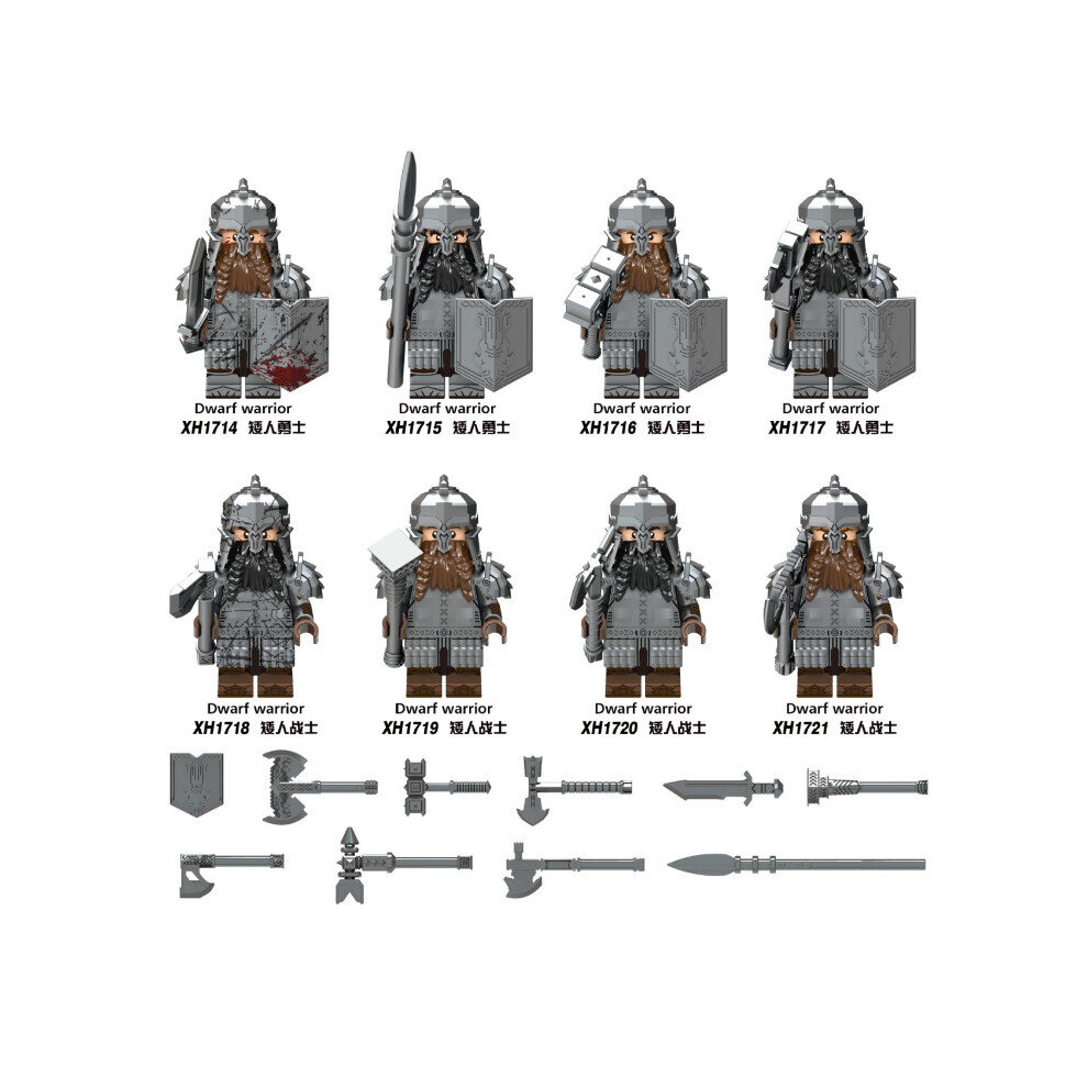 8PCS Lord Rings Dwarven Warrior Minifigures Toys Fit Lego