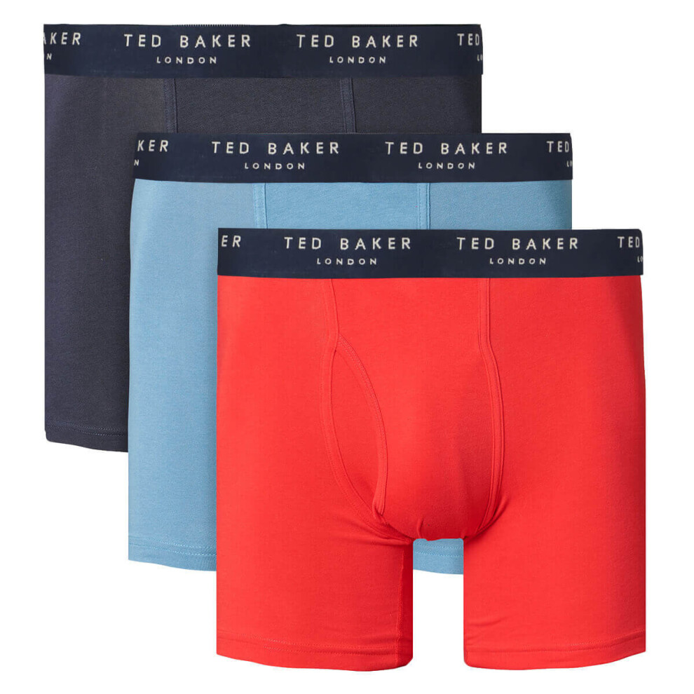 (XL, Navy/Aegean Blue/Lychee) Ted Baker Mens 3-Pack Flexible Breathable Contour Pouch Cotton Boxer Briefs