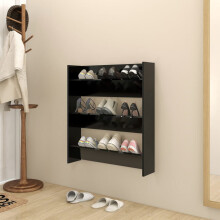 vidaXL Wall Shoe Cabinet Black Engineered Wood Shoe Storage Organiser Rack
