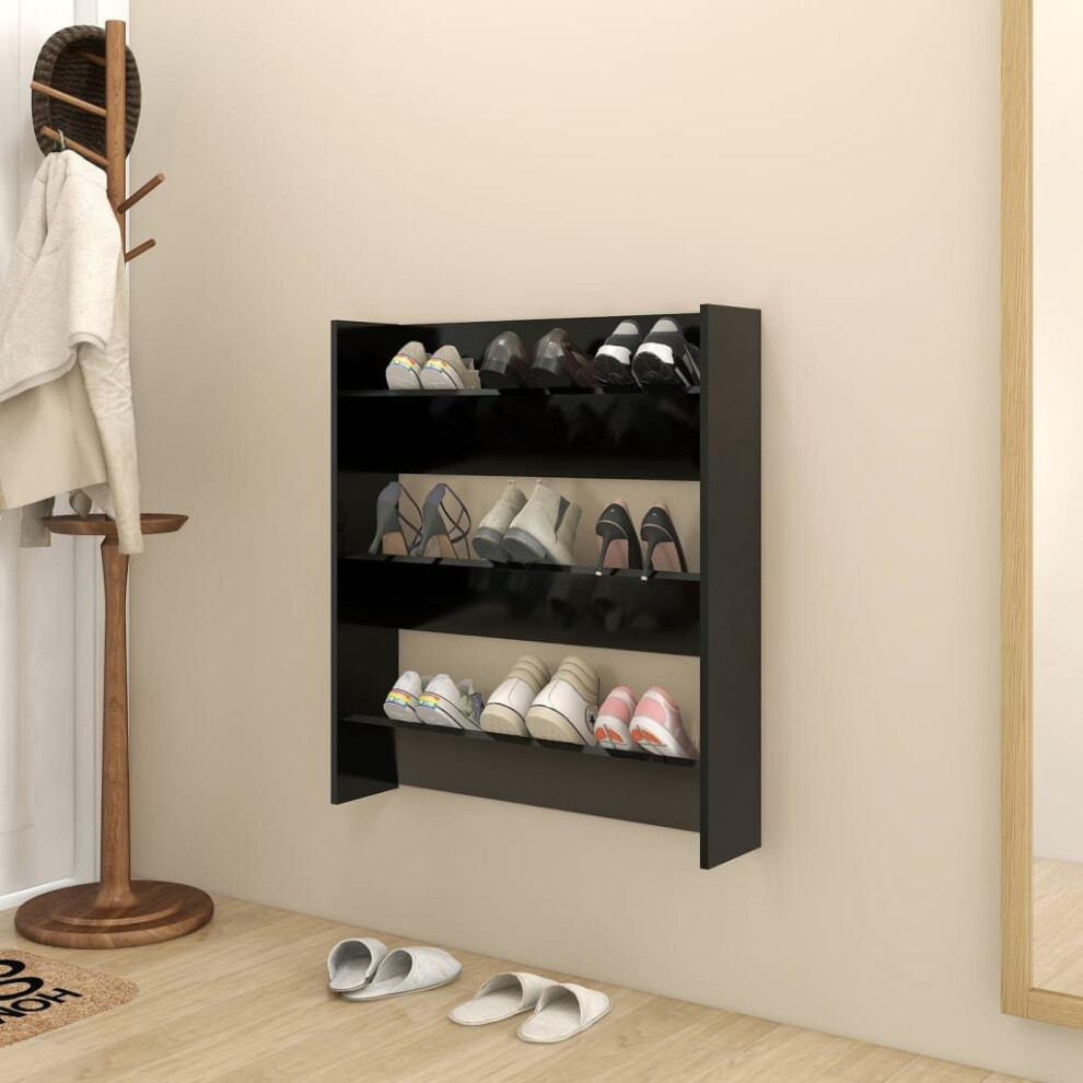 vidaXL Wall Shoe Cabinet Black Chipboard Shoe Storage Organiser Rack Shelf