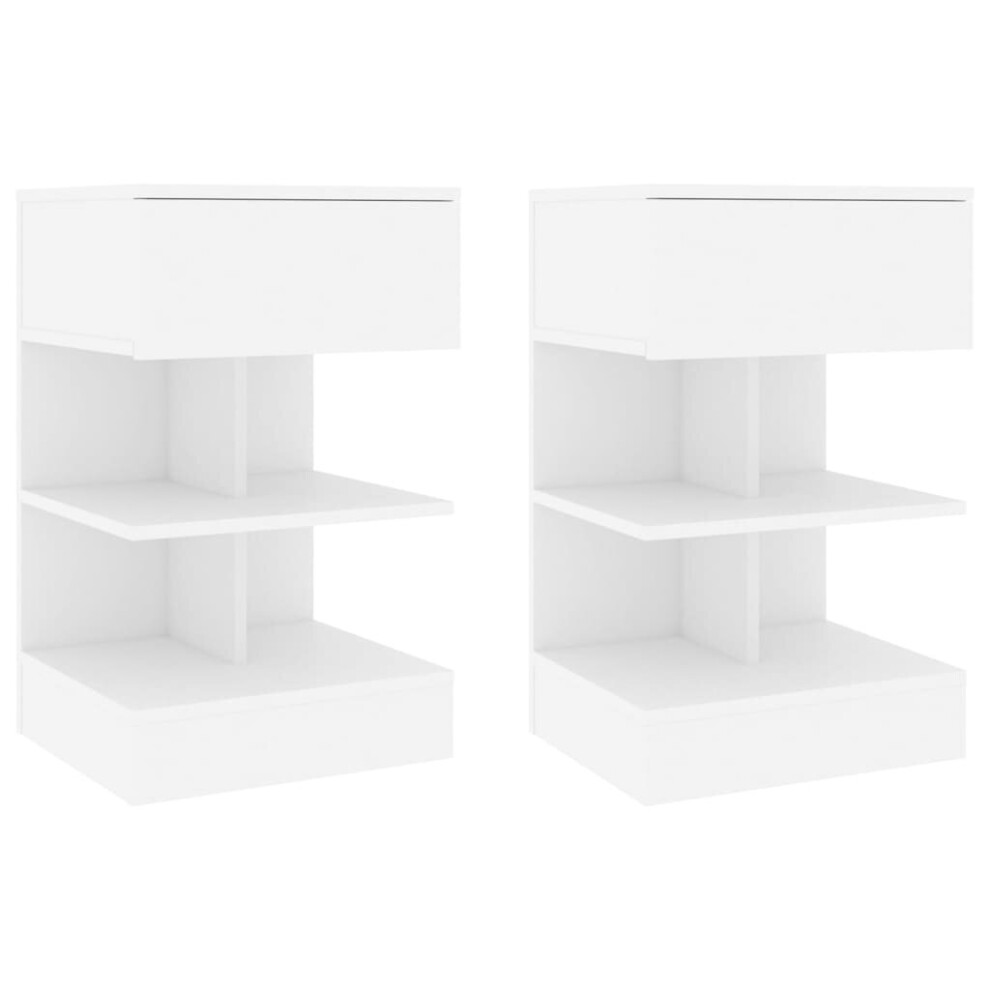 vidaXL 2x Bedside Cabinets White Chipboard Side Table Nightstand Bed Cabinet