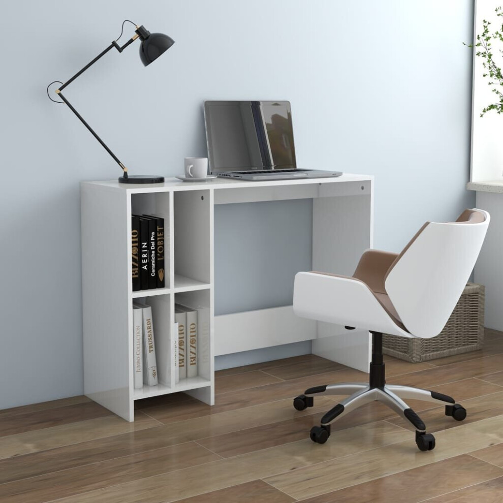 vidaXL Notebook Desk High Gloss White Engineered Wood Laptop Workstation Desk