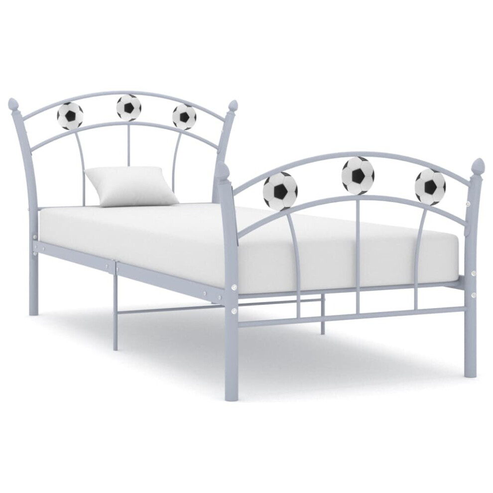 Vidaxl Bed Frame With Football Design Grey Metal 90X200 Cm Bed Base Bedstead