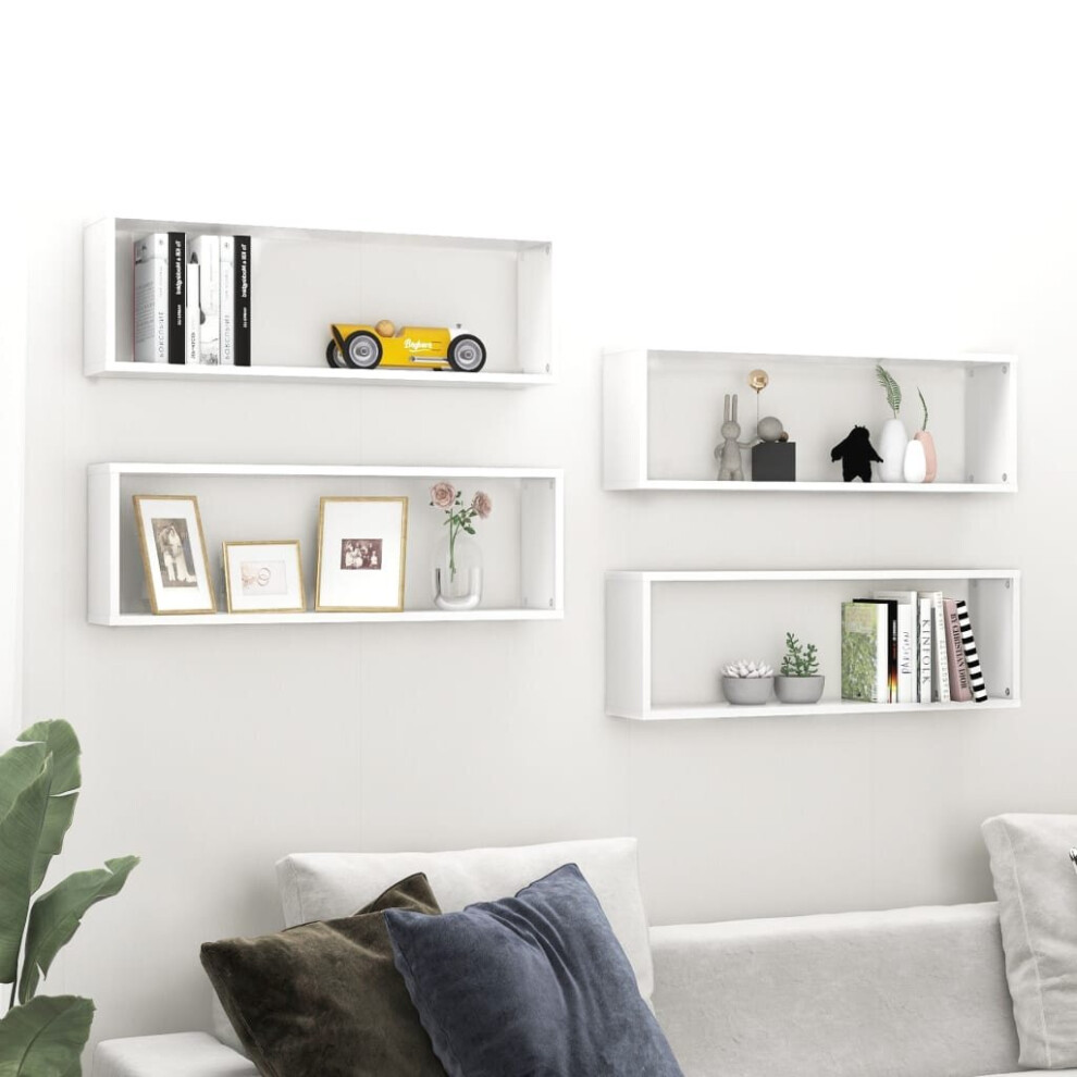 vidaXL 4x Wall Cube Shelves White Chipboard Storage Hanging Floating Shelf