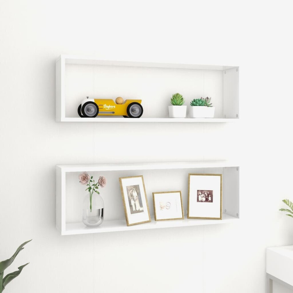 vidaXL 2x Wall Cube Shelf White Engineered Wood Storage Hanging Shelf Unit