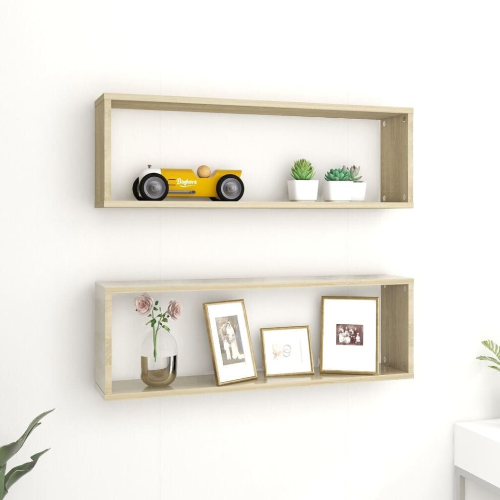 vidaXL 2x Wall Cube Shelves Sonoma Oak Chipboard Storage Hanging Floating Unit