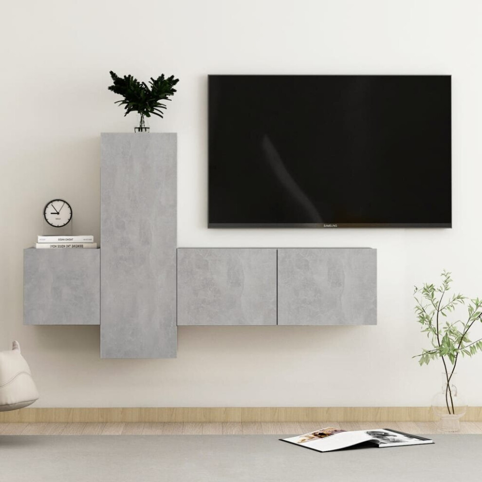 vidaXL TV Cabinet Set 3 Piece Concrete Grey Chipboard Home TV Stand Cabinet