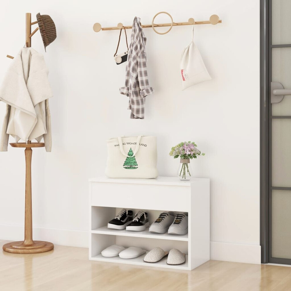 Vidaxl Shoe Bench White Engineered Wood Shoe Organiser Cabinet Rack Hall Bench