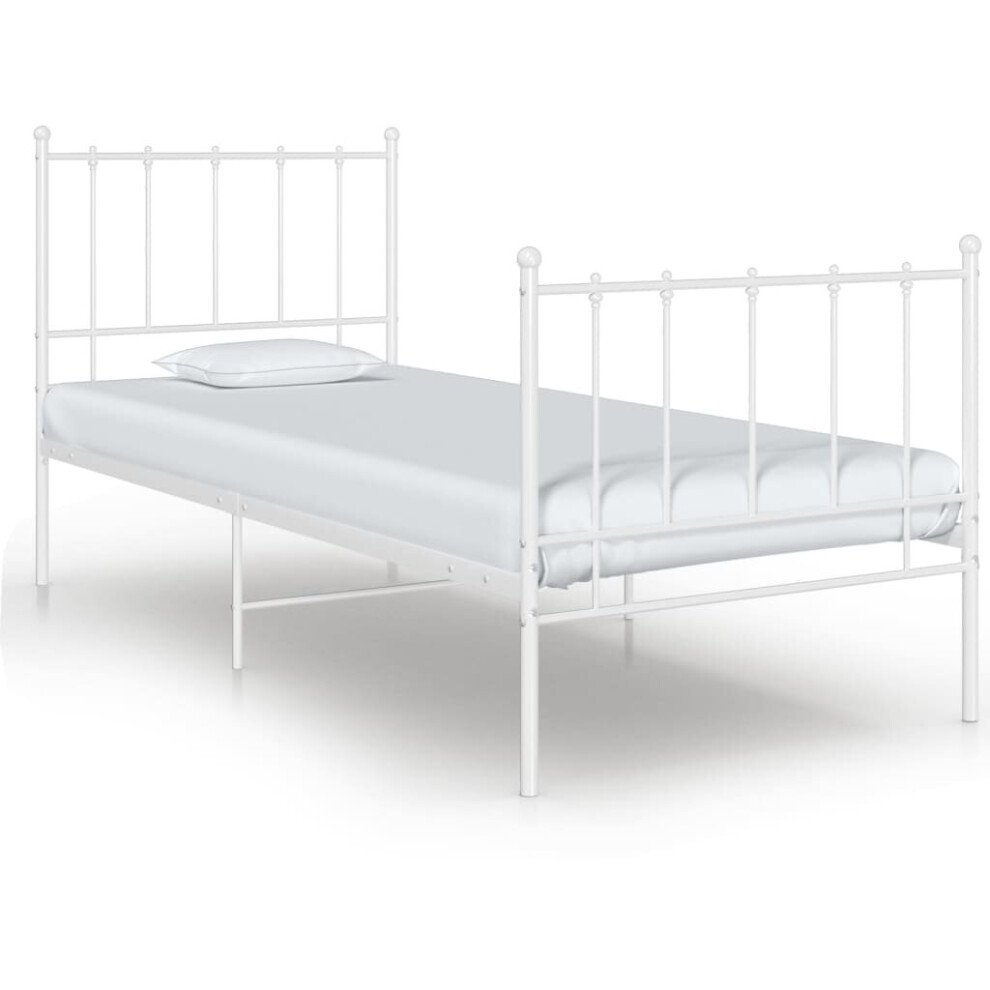 vidaXL Bed Frame White Metal 90x200 cm Home Bedroom Furniture Bed Base Unit