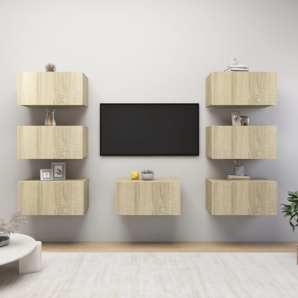vidaXL TV 7x Cabinets Sonoma Oak Engineered Wood Sideboard Hanging TV Cabinet