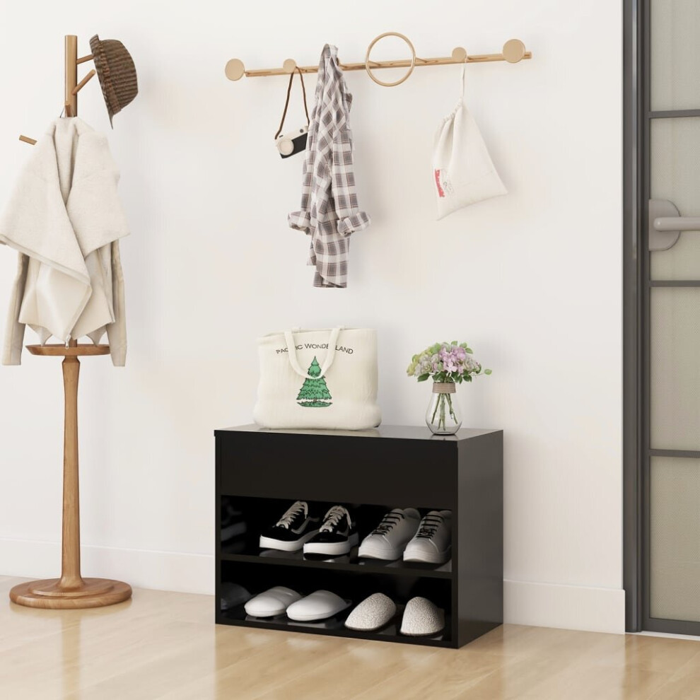 vidaXL Shoe Bench Black Engineered Wood Shoe Organiser Cabinet Rack Hall Bench
