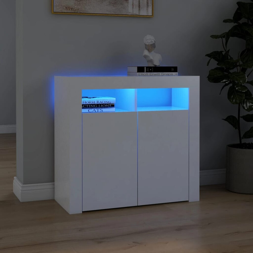 vidaXL Sideboard With LED Lights White Home Living Room Storage Cabinet Unit