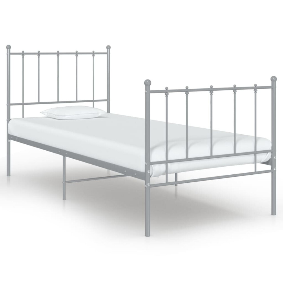 vidaXL Bed Frame Grey Metal 90x200 cm Home Bedroom Furniture Bed Base Unit