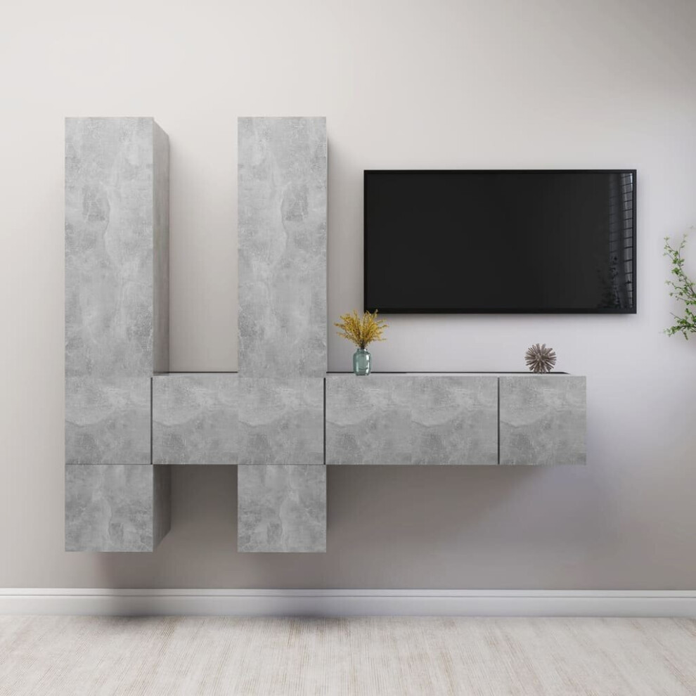 vidaXL TV Cabinet Set 7 Piece Concrete Grey Engineered Wood Hanging TV Unit