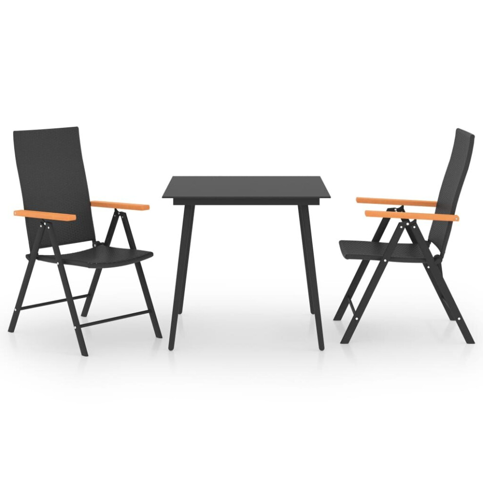 Vidaxl Black Garden Dining Set 3 Piece And Brown Patio Furniture Table Chairs