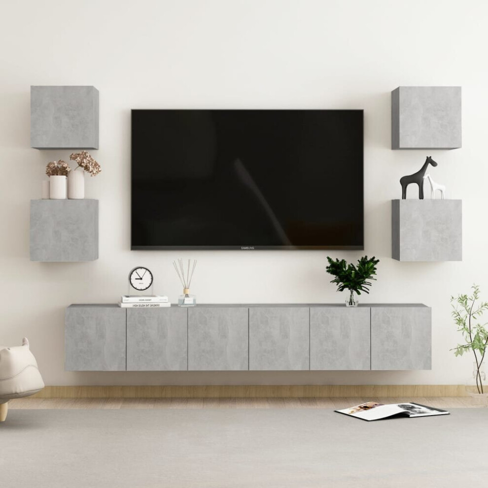 vidaXL TV Cabinet Set 7 Piece Concrete Grey Engineered Wood Hanging TV Stand