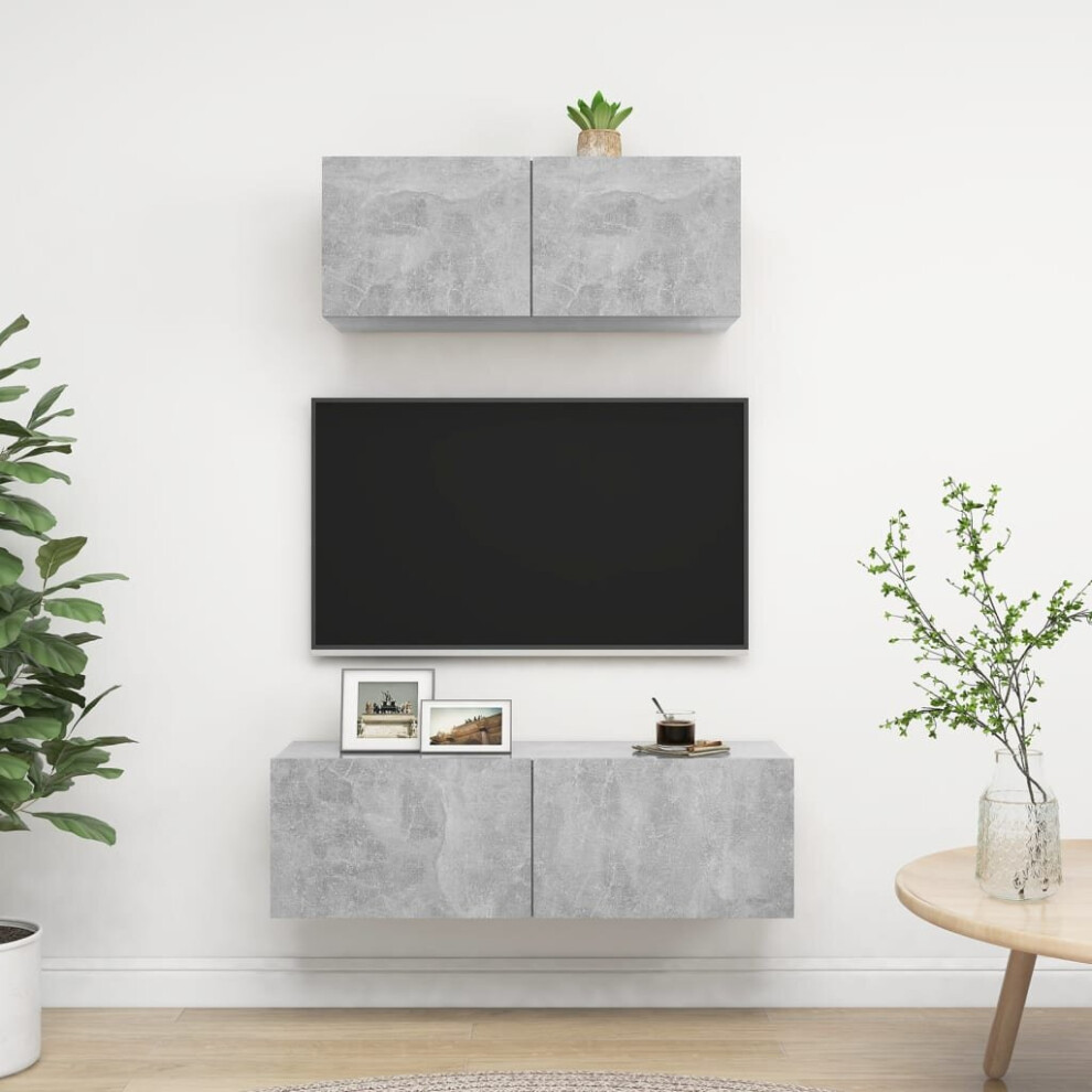 Vidaxl Tv Cabinet Set 2 Piece Concrete Grey Engineered Wood Hanging Tv Unit