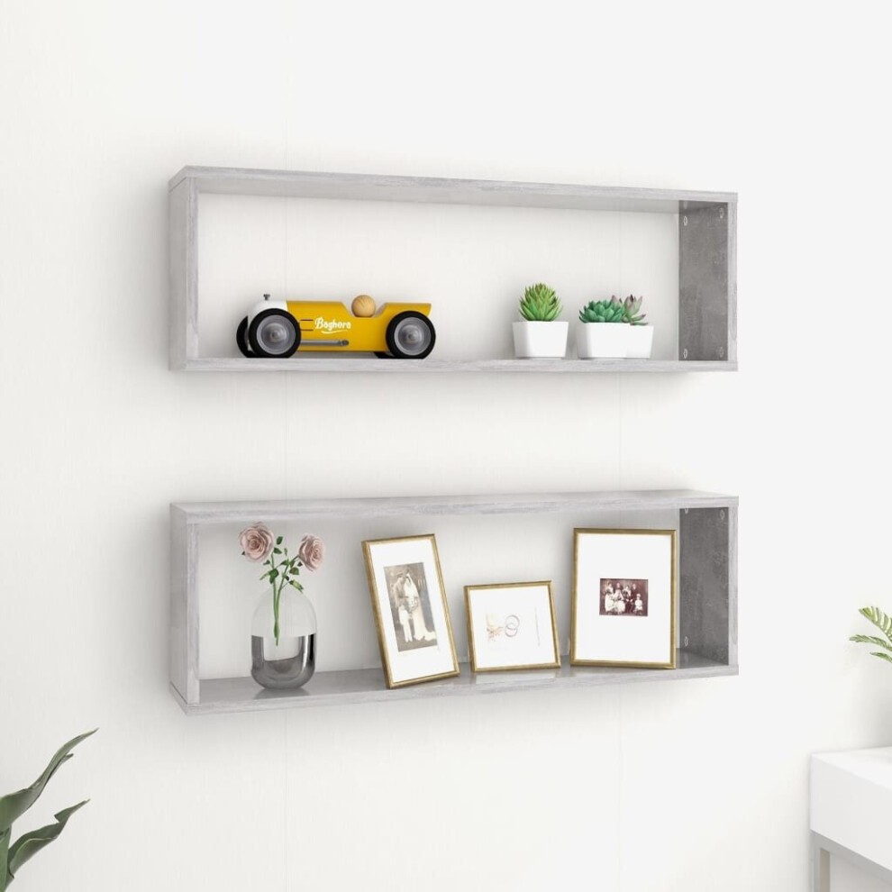 Vidaxl 2X Wall Cube Shelf Concrete Engineered Wood Hanging Floating Shelf Grey