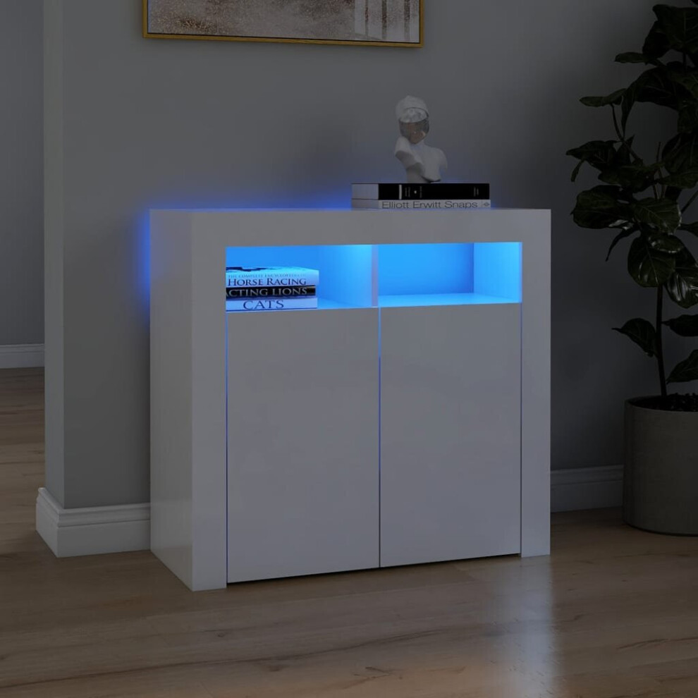 vidaXL Sideboard with LED Lights High Gloss White Home Furniture Cabinet Unit