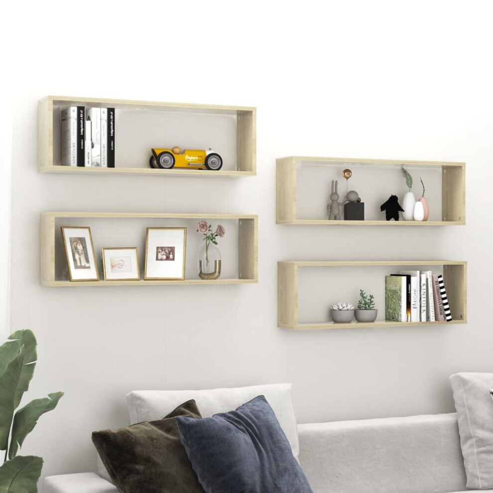 vidaXL 4x Wall Cube Shelves Sonoma Oak Chipboard Storage Hanging Floating Unit