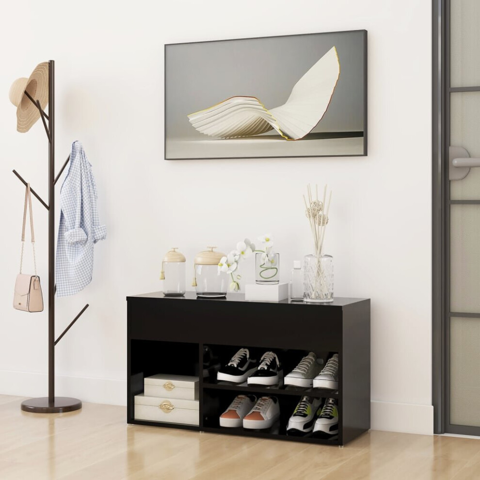 vidaXL Shoe Bench Black Engineered Wood Home Shoe Organiser Cabinet Rack Bench