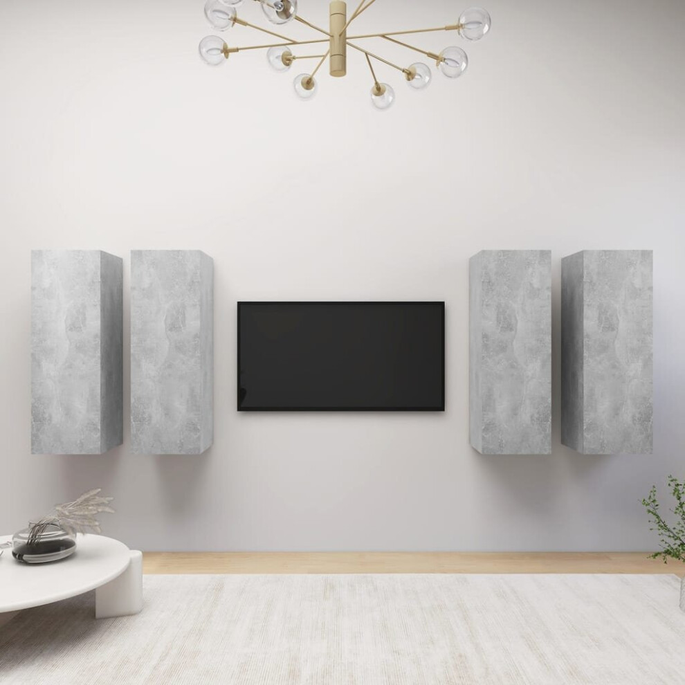 vidaXL 4x TV Cabinets Concrete Grey Engineered Wood Wall Mounted TV Cabinet