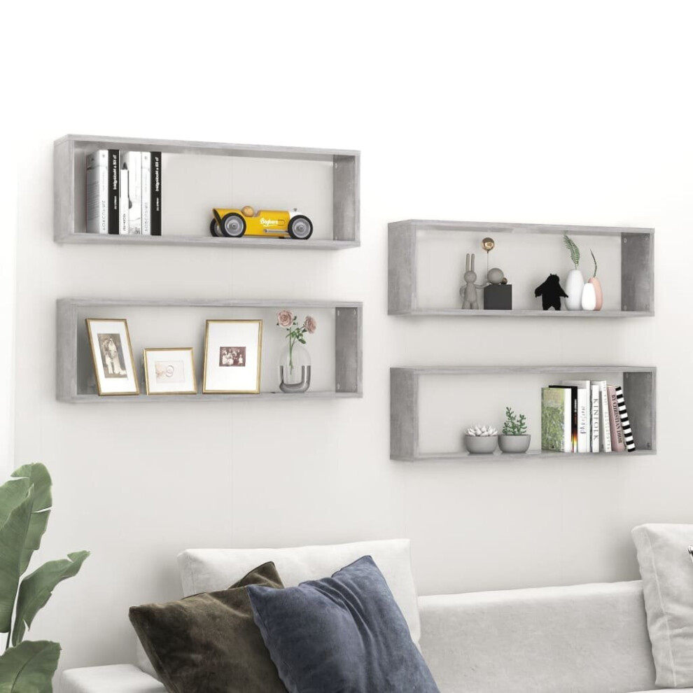 Vidaxl 4X Wall Cube Shelf Concrete Engineered Wood Hanging Floating Shelf Grey