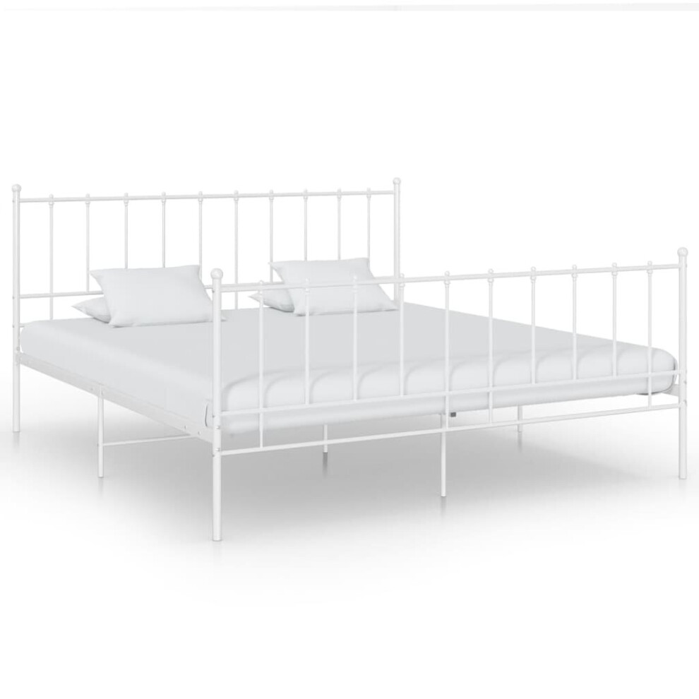 Vidaxl White Bed Frame Bed Base Mattress Foundation Metal 180X200 Cm Super King