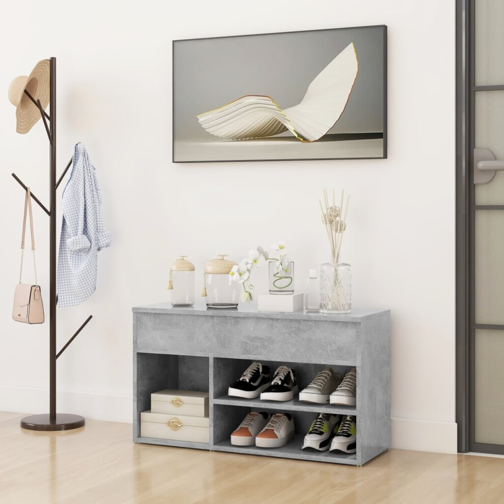 vidaXL Shoe Bench Concrete Grey Engineered Wood Shoe Organiser Cabinet Bench