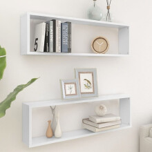 vidaXL 2x Wall Cube Shelves White - Engineered Wood Wall Hanging Storage (807079)