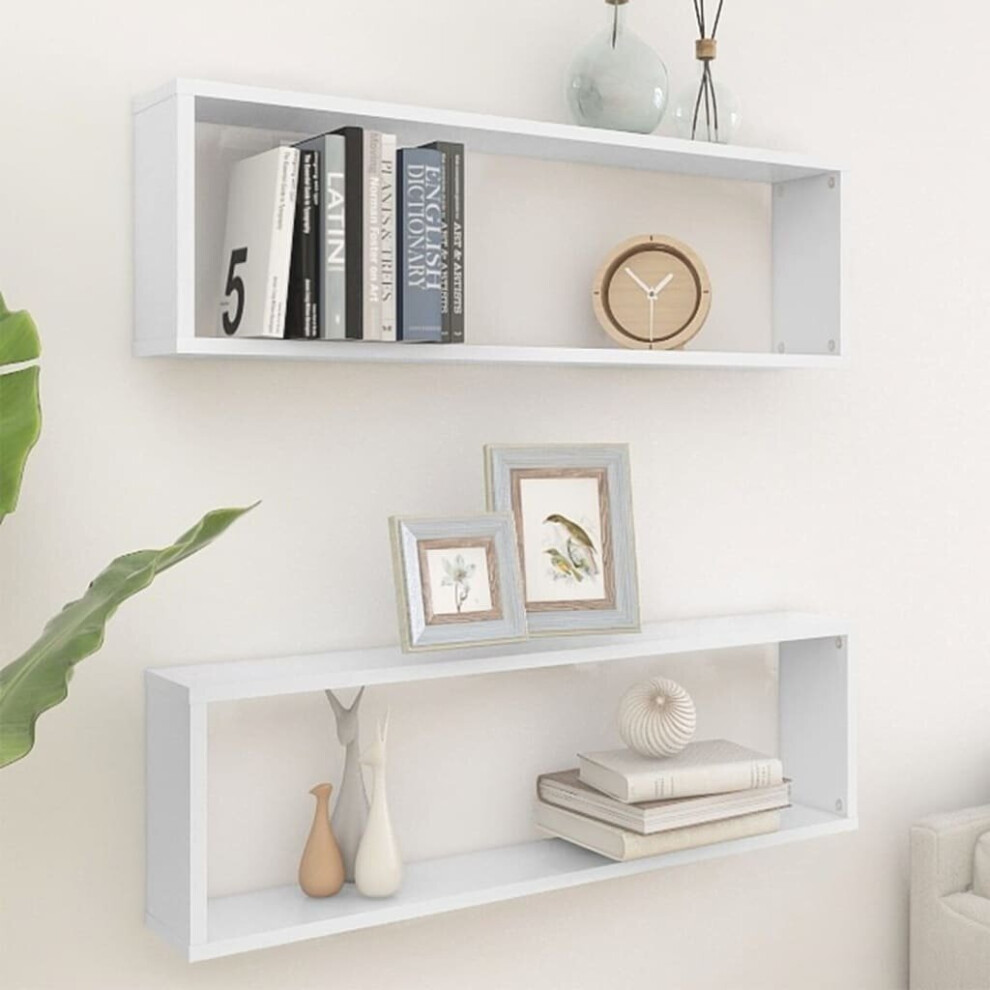 vidaXL 2x Wall Cube Shelves White Chipboard Storage Wall Hanging Shelf Unit