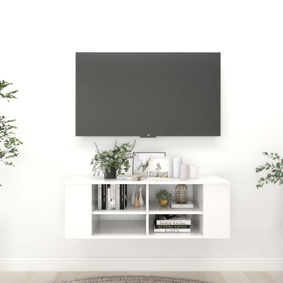 vidaXL Wall-Mounted TV Cabinet Concrete High Gloss White Chipboard Living Room