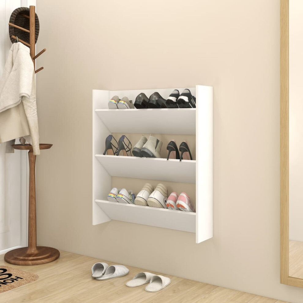 vidaXL Wall Shoe Cabinet White Chipboard Shoe Storage Organiser Rack Shelf