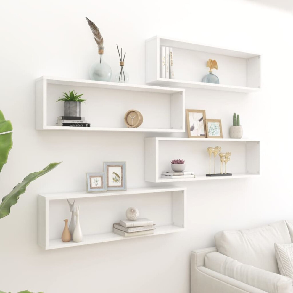 Vidaxl 4X Wall Cube Shelf White Engineered Wood Storage Hanging Floating Shelf