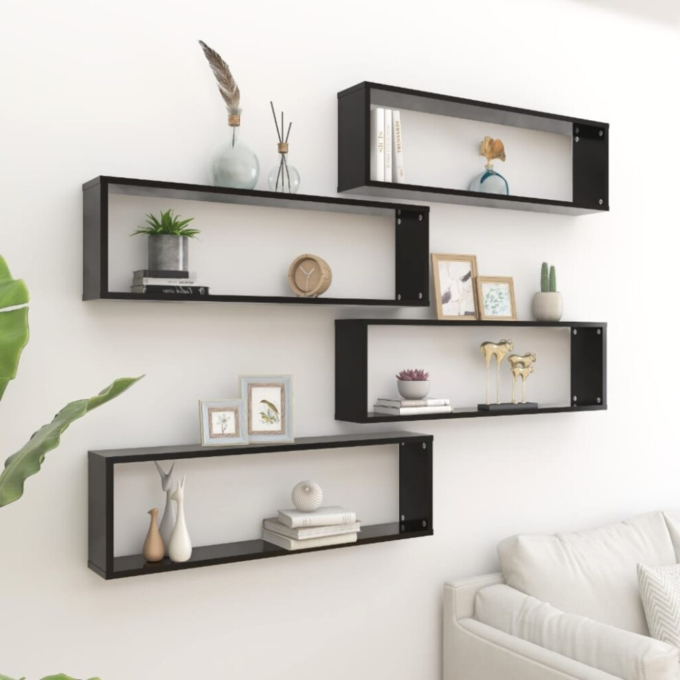 vidaXL 4x Wall Cube Shelves Black Chipboard Storage Hanging Floating Shelf