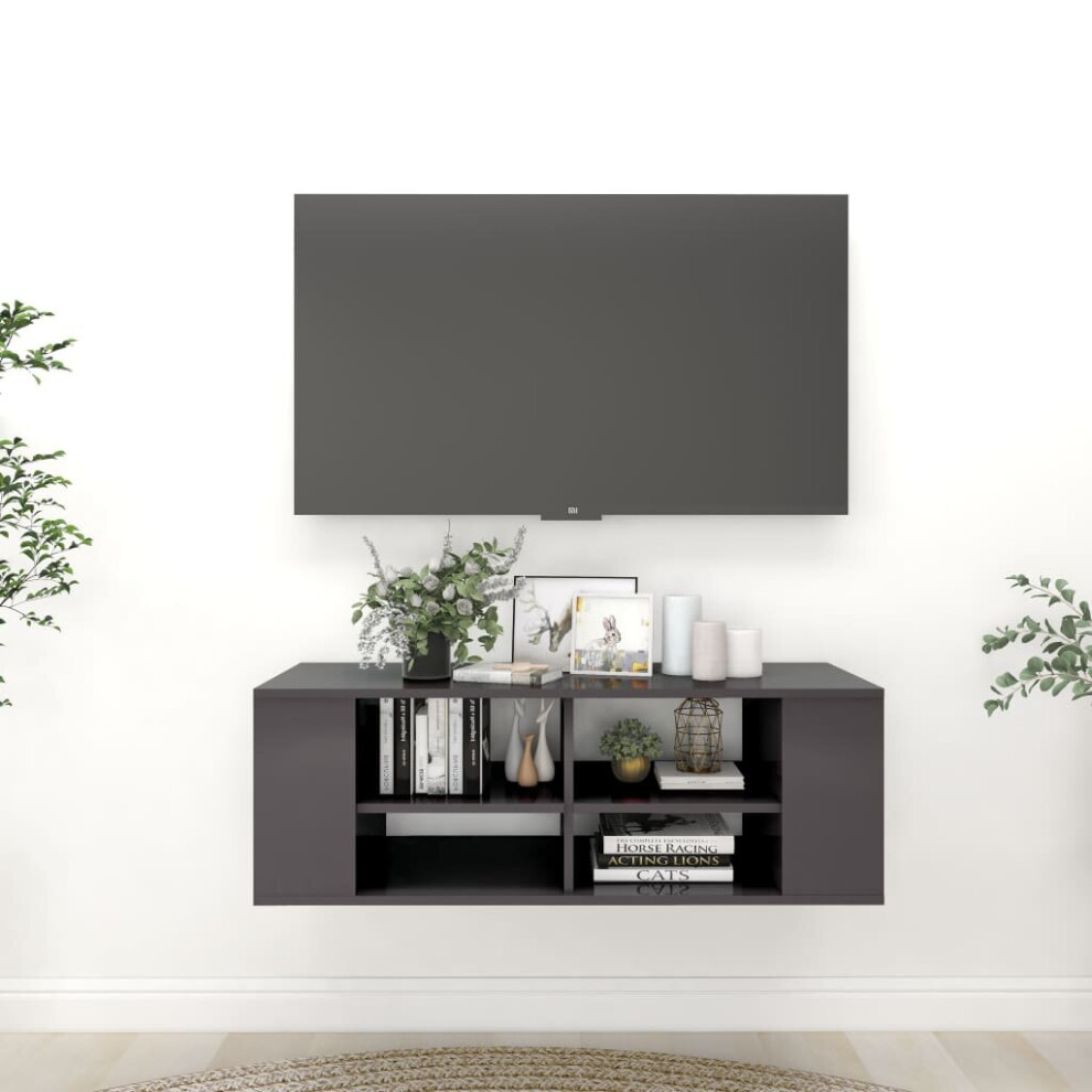 vidaXL Wall-Mounted TV Cabinet Concrete High Gloss Grey Chipboard Living Room