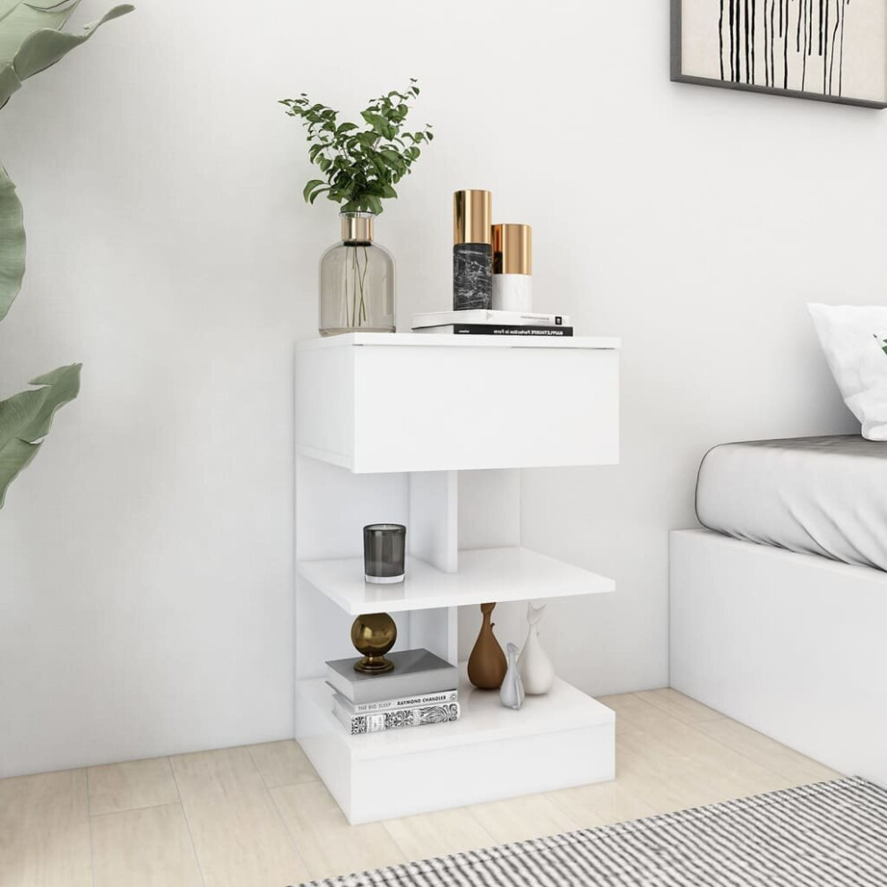 Vidaxl Bedside Cabinet White Engineered Wood Table Nightstand Storage Cabinet