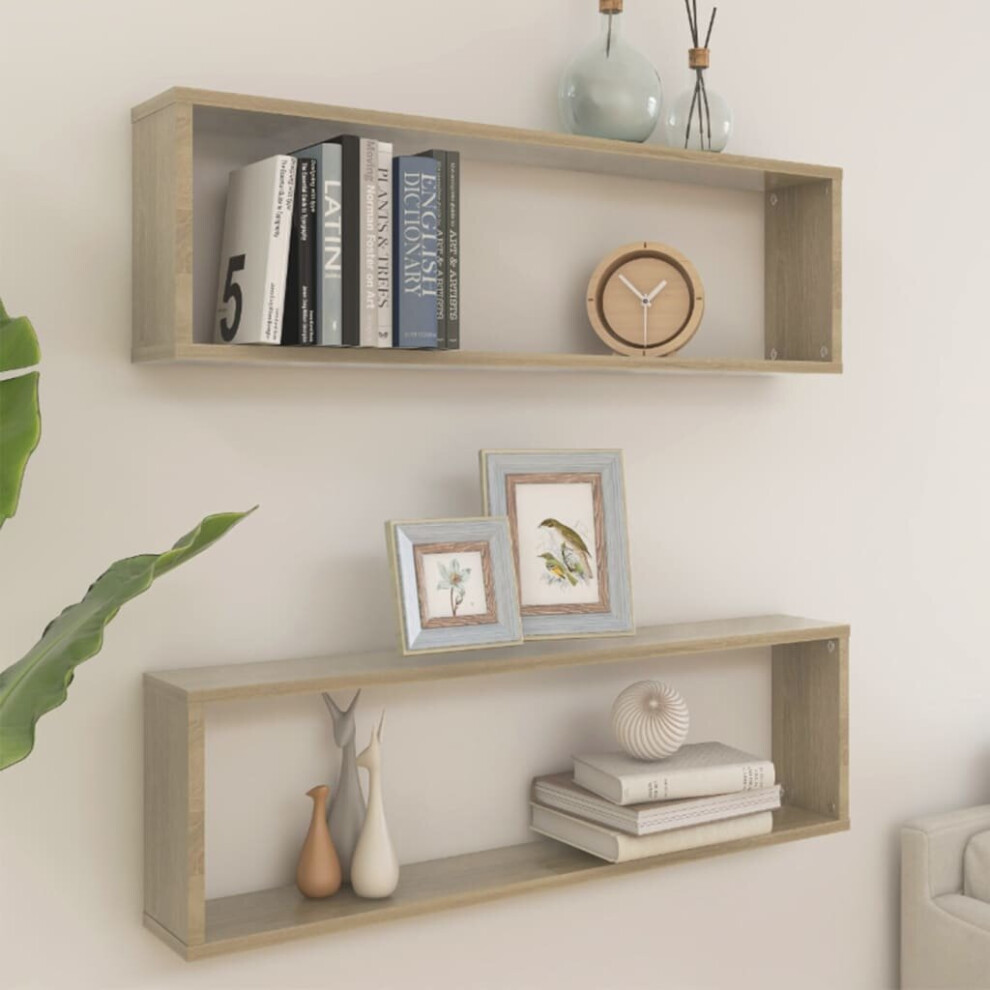 vidaXL 2x Wall Cube Shelf Sonoma Oak Engineered Wood Storage Hanging Rack